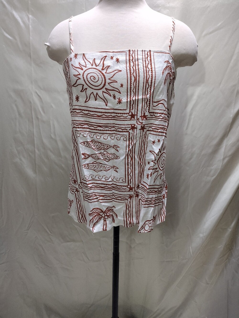 Paper Heart Tropical Print Tank Linen Blend Cami Sleeveless Top Size Small
